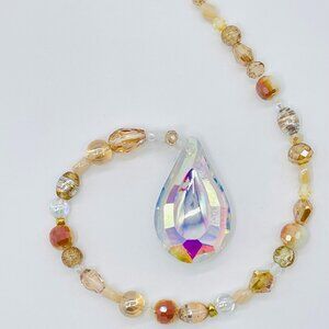 Beaded Suncatcher - Champagne Gold - Clear Crystal Prism - Hanging Decor